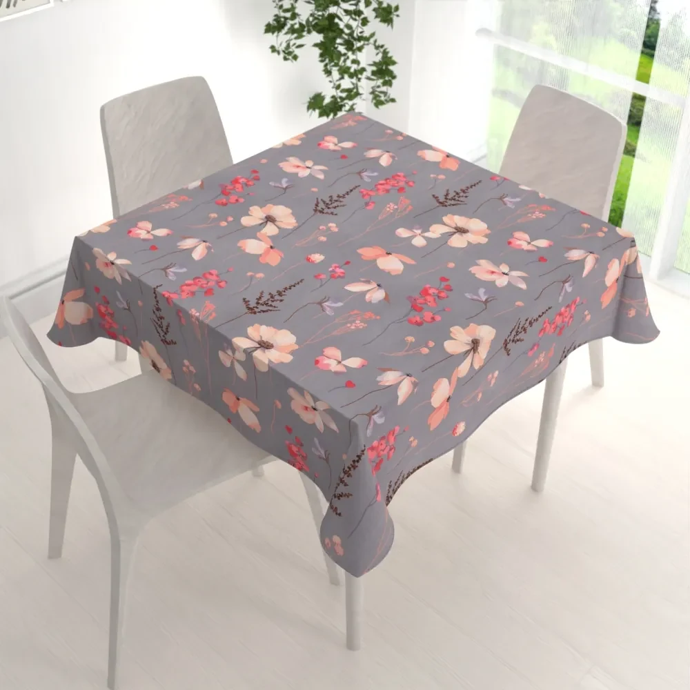 Biante Bavlnený štvorcový obrus Sandra SA-537 Ružové kvety na sivom 60x60 cm