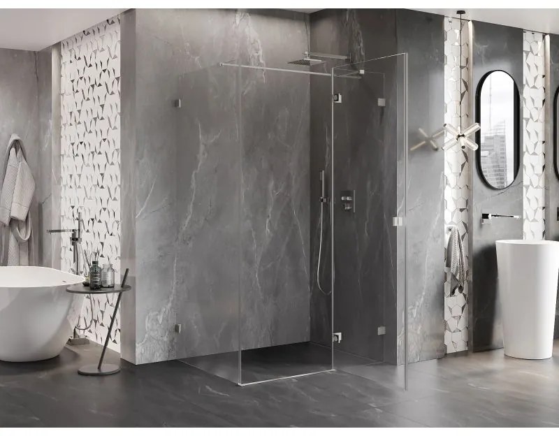 Mexen Lunar T, pravý výklopný sprchový kút 125 x 70 cm, 8mm číre sklo, oceľový profil, 834T-125-070-97-00-P