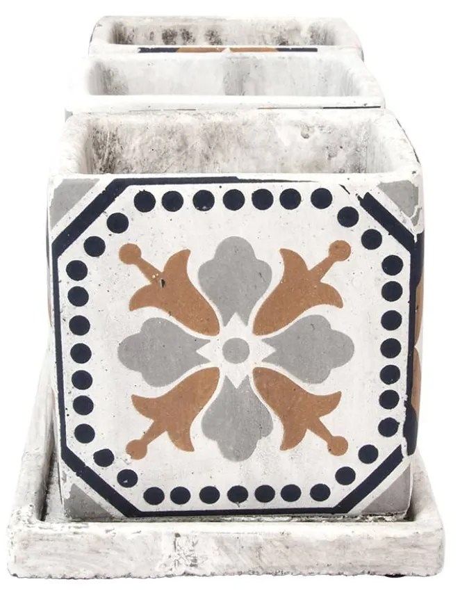 BETÓNOVÝ KVETINÁČ S MISKOU AZULEJOS SADA 3KS 12,5X36X13 CM VIACFAREBNÁ