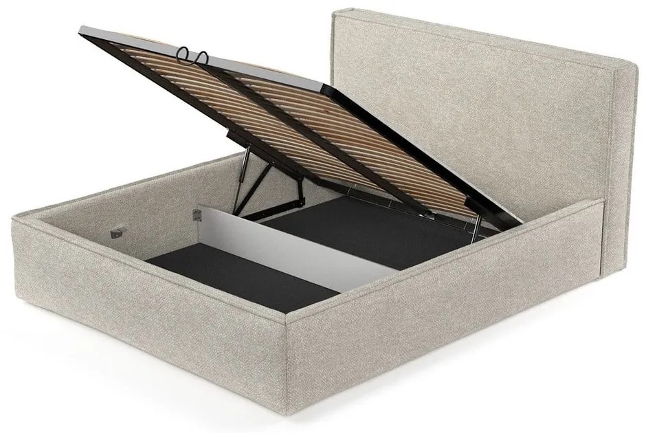 Béžová čalúnená dvojlôžková posteľ s úložným priestorom s roštom 160x200 cm Lounge L – Maison de Rêve
