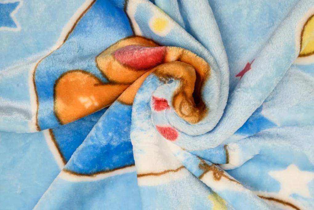 Modrá detská deka MACKO NA MESIACI, 80x110 cm