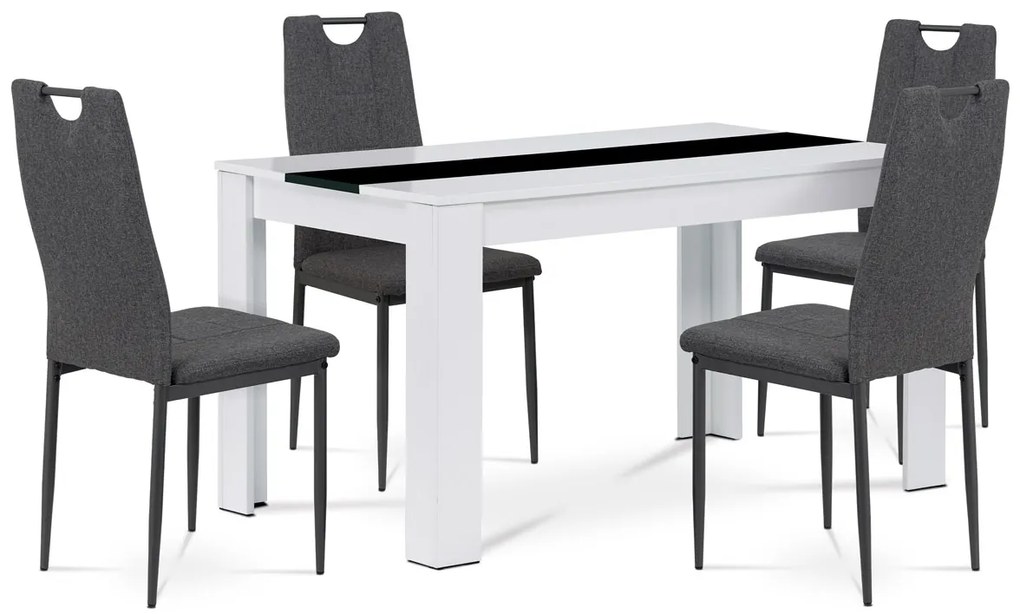 Autronic - Jedálenský set 1+4, stôl 138x80 cm, biele lamino, stolička sivá látka, antracitový lak - B140WTDCL391GREY AKCE NOVINKA