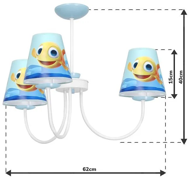 Detský luster Fish, 3x plastové tienidlo so vzorom, w/bl