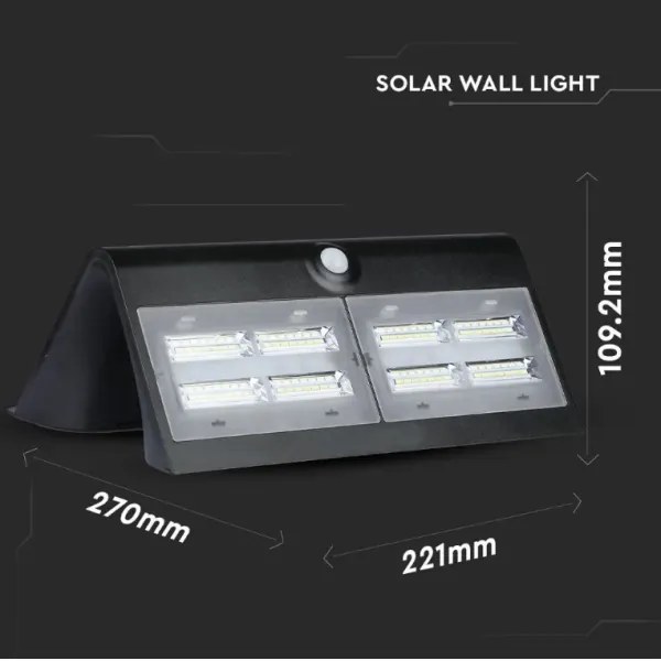 LED Solárne nástenné svietidlo so senzorom LED/7W/3,7V 4000K IP65 4000 mAh čierna