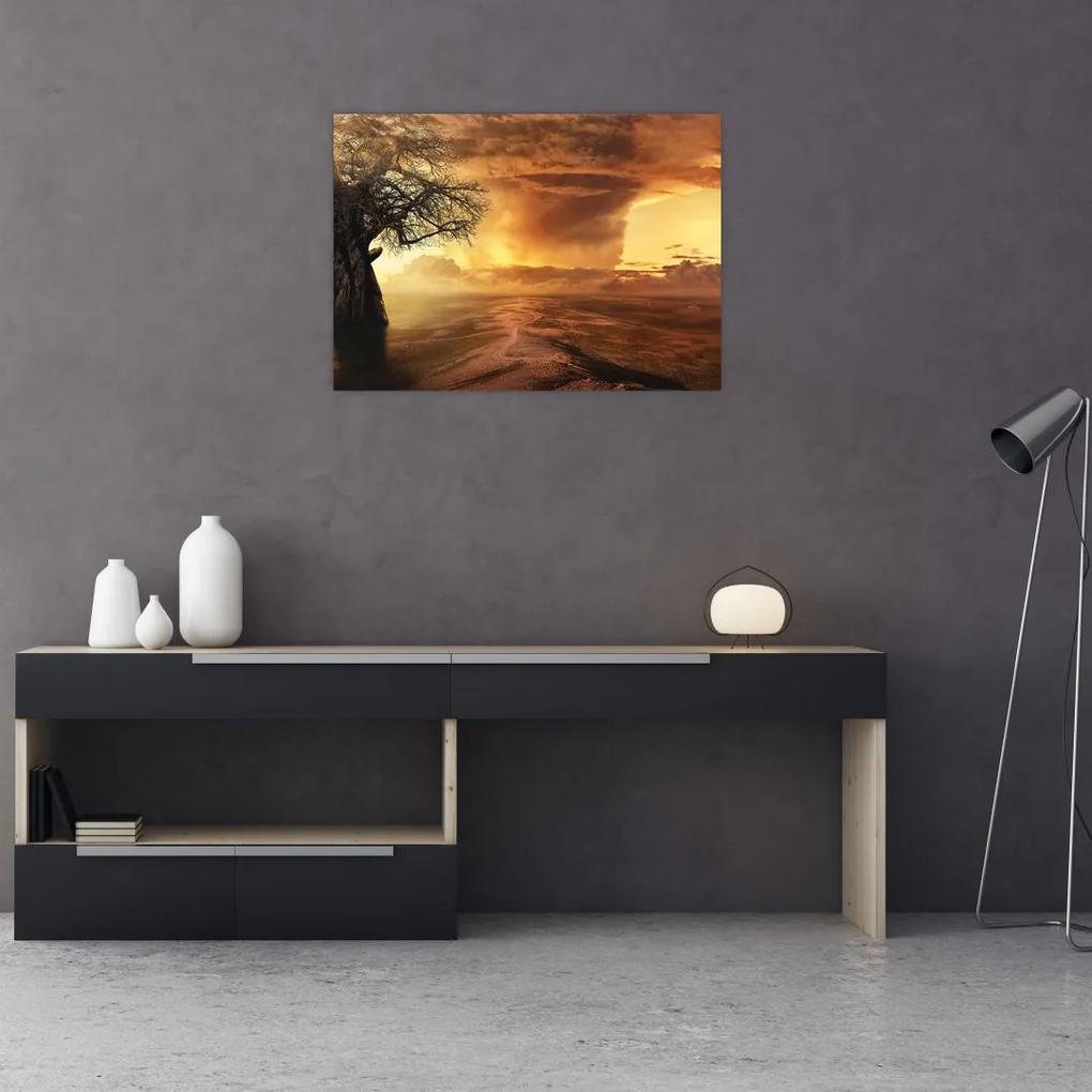 Sklenený obraz oranžových mračien (70x50 cm)