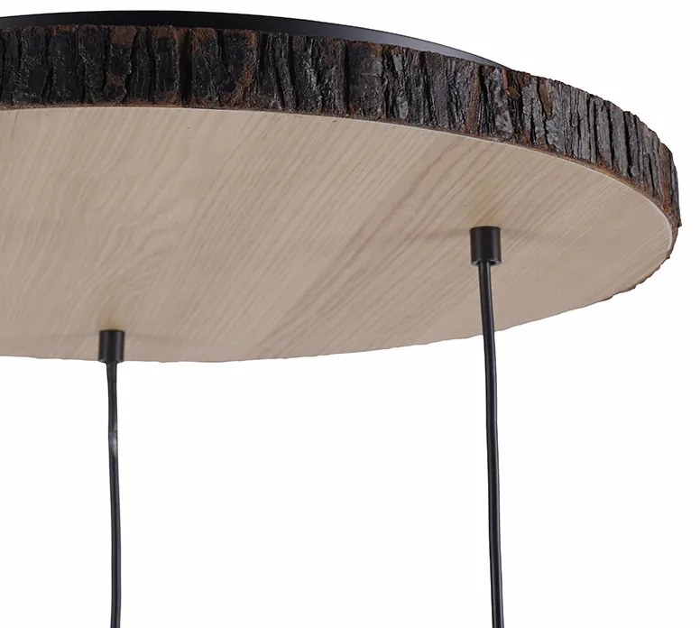 Vidiecke závesné svietidlo drevené s bielym tienidlom okrúhle 3-svetlé - Oriana