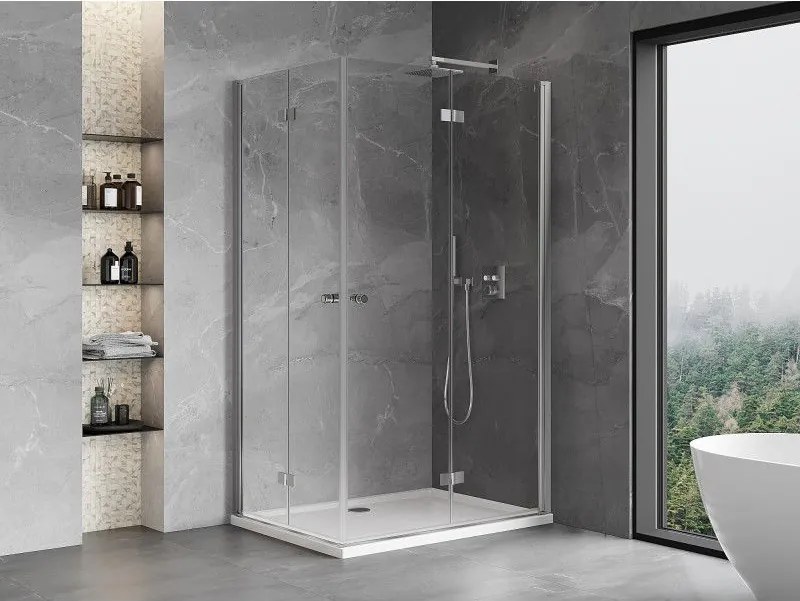 Mexen Mist-F Duo, skladací sprchový kút 75 x 80 cm, číre sklo, chrómový profil, 8A6-075L-080P-01-00