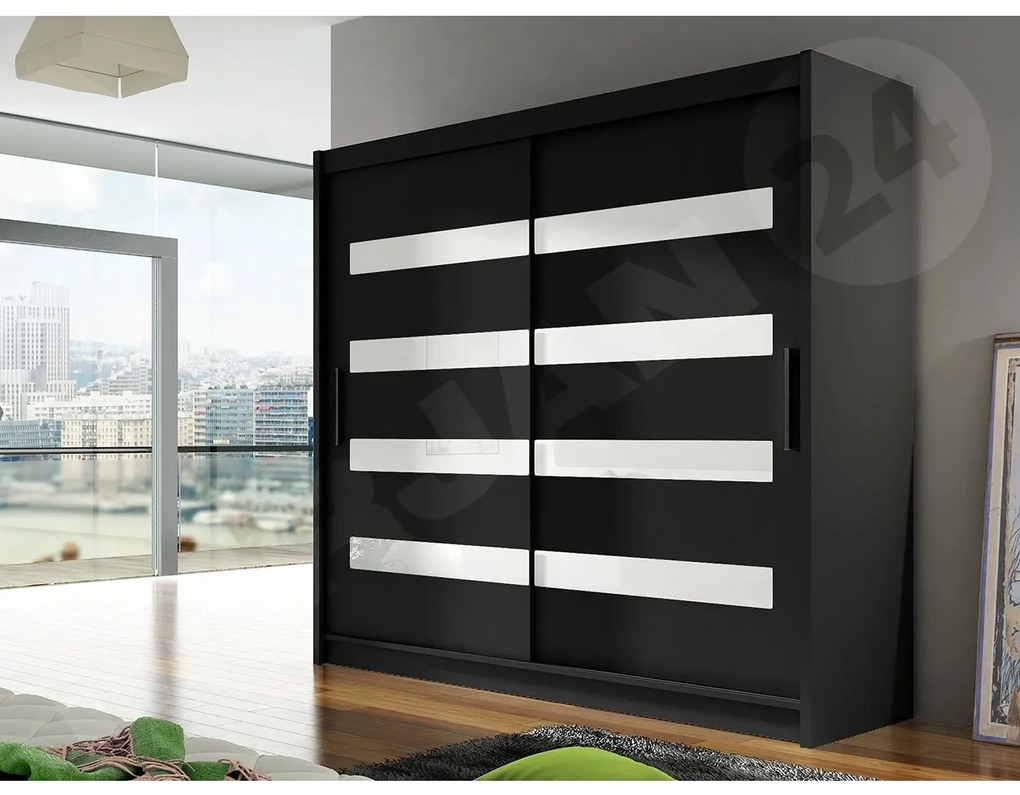 Skriňa London XI, Farby: kašmír /kašmír + čierny lacobel, Osvetlenie: osvetlenie LED RGB - farebné