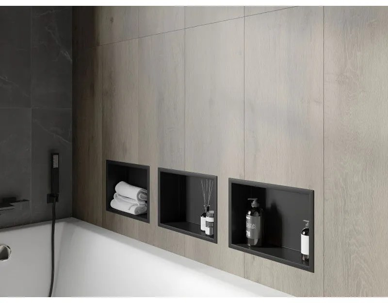 Mexen X-Wall-R, polička na zapustenie na obklad s golierom 30 x 20 cm, čierna matná, 1970302010