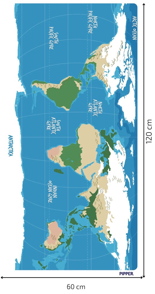 PIPPER. Samolepiaca textilná tapeta - Detská mapa sveta