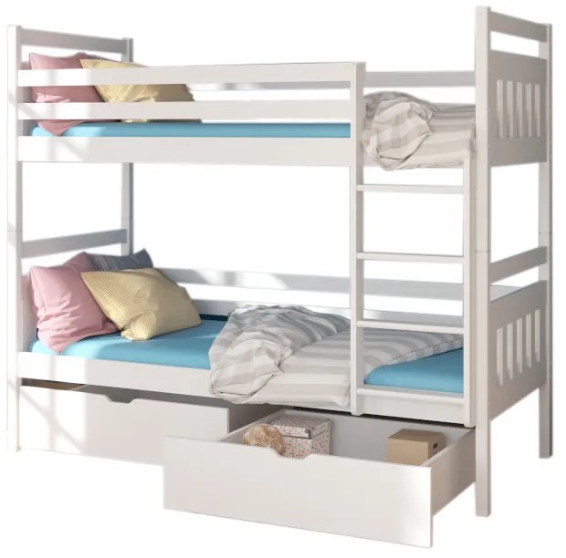 Detská poschodová posteľ PANDA + 2x matrac, 80x180, biela