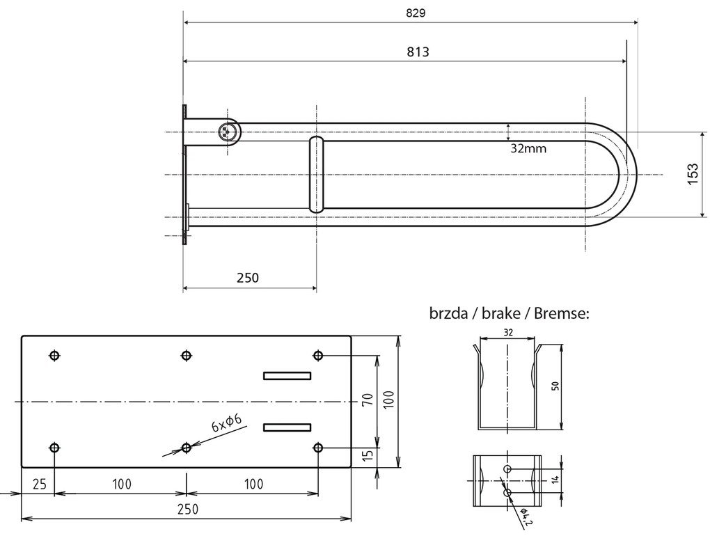 Sapho Sapho, Madlo sklopné 813mm, biela, XH518W