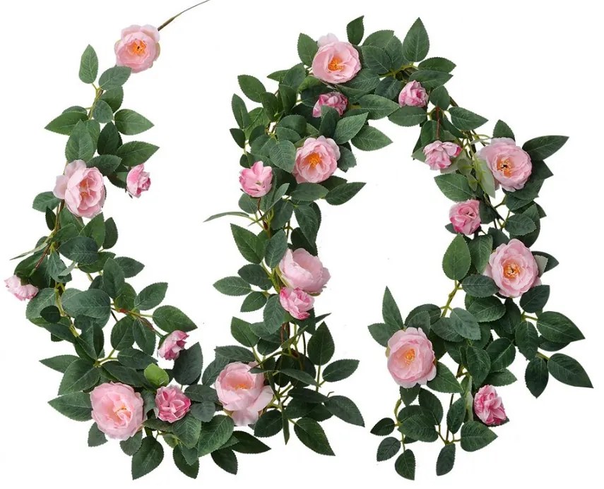 Dekorácia umelá girlanda ružová ruža - 14*14*180 cm