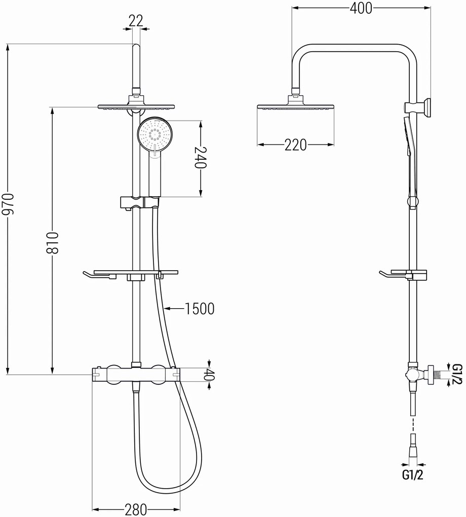 Mexen KT40 sprchový set s termostatickou batériou Kai, chrómová, 771504093-00