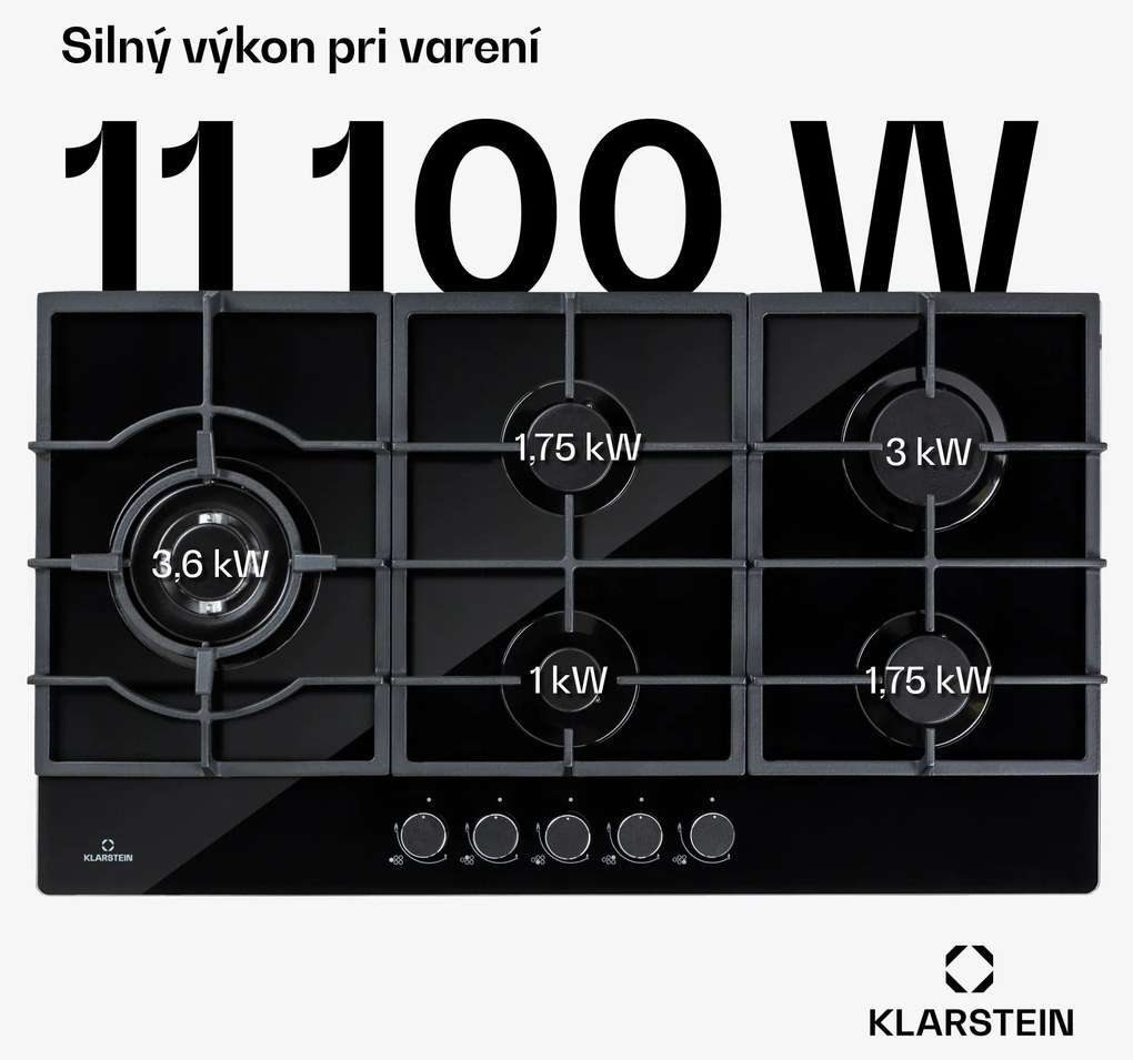 Klarstein Ignito Chef Edition, plynová varná doska, 5 Sabaf horákov, 5 zón, sklokeramika