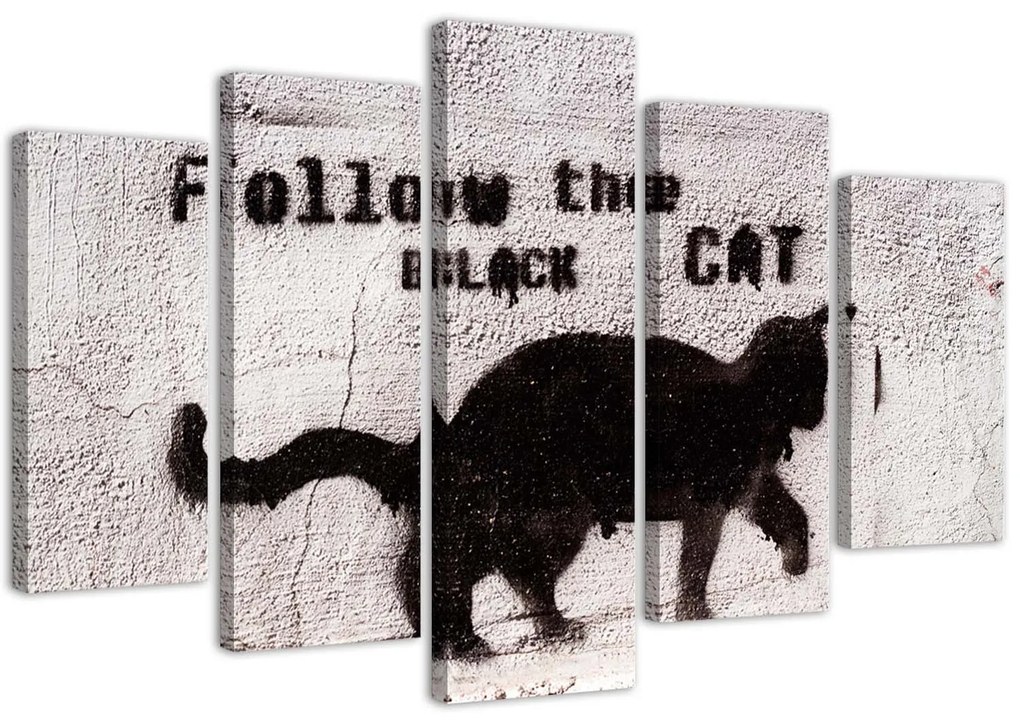 Gario Obraz na plátne Čierna mačka - 5 dielny Rozmery: 100 x 70 cm