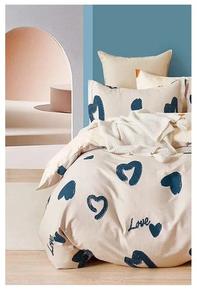 Béžové predĺžené obliečky na dvojlôžko z bavlny Renforcé s plachtou/4-dielne 200x220 cm Amore – Mila Home