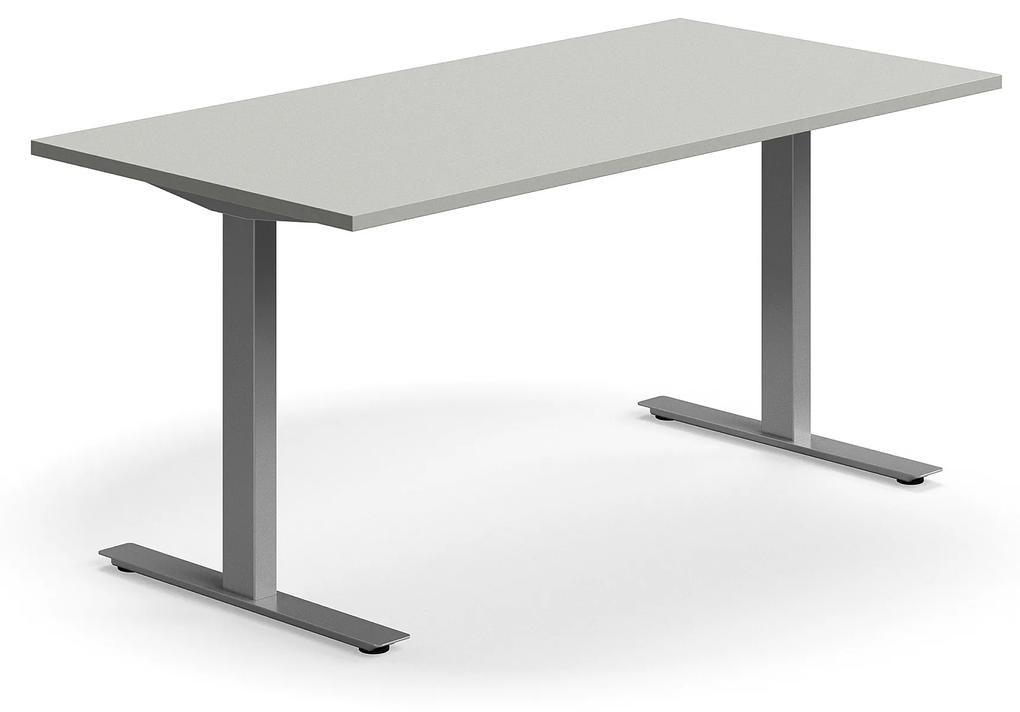 Kancelársky stôl QBUS, rovný, 1600x800 mm, T-rám, strieborný rám, svetlošedá