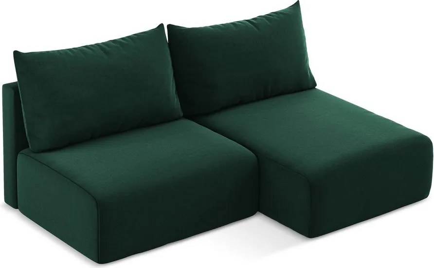 Tmavozelená zamatová rozkladacia/s úložným priestorom rohová pohovka (pravý roh/s leňoškou) Kalena – Makamii