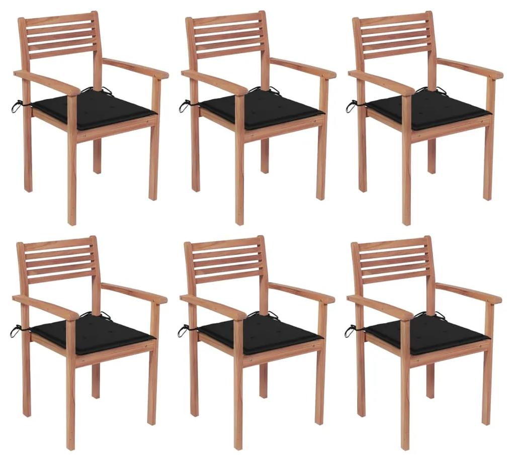 Stohovateľné záhradné stoličky s podložkami 6 ks tíkový masív 3072579