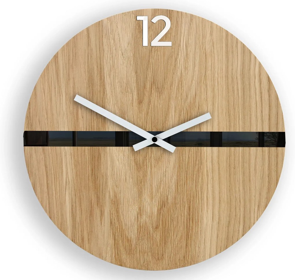 Drevené nástenné hodiny Ramzes 33 cm dub prírodný/čierny