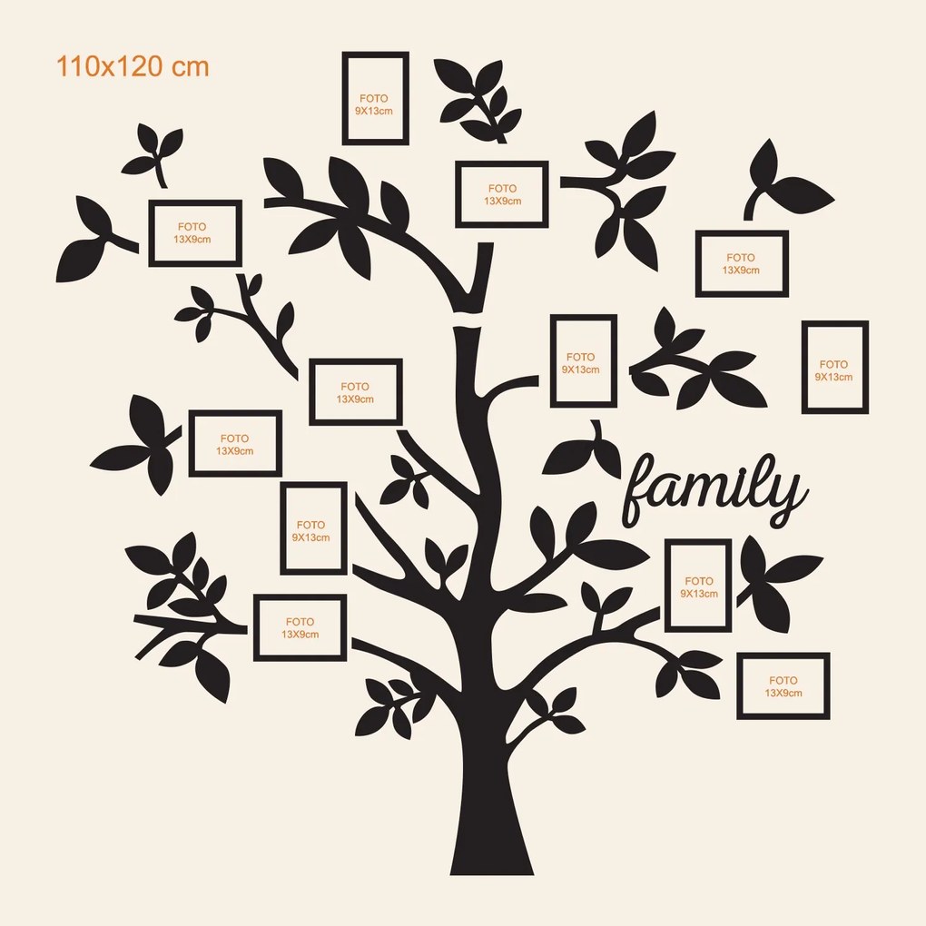 DUBLEZ | Drevený strom na stenu s fotorámikmi - Family
