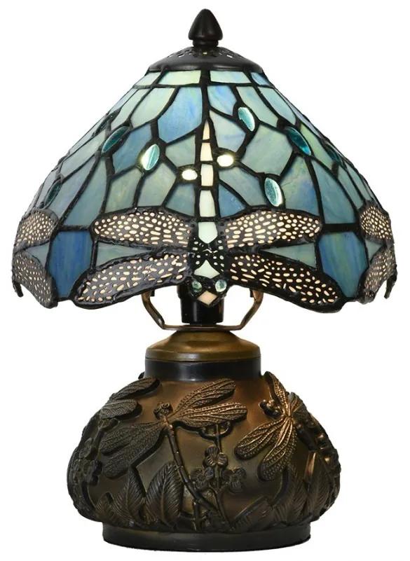 Farebná stolná lampa Tiffany  Blue Dragonfly - Ø 20*28cm E27/max 1x25W