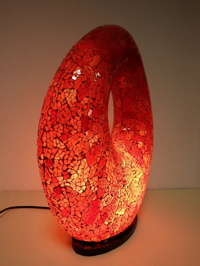 Stolná  lampa červená, OVAL 50 cm, ručná práca