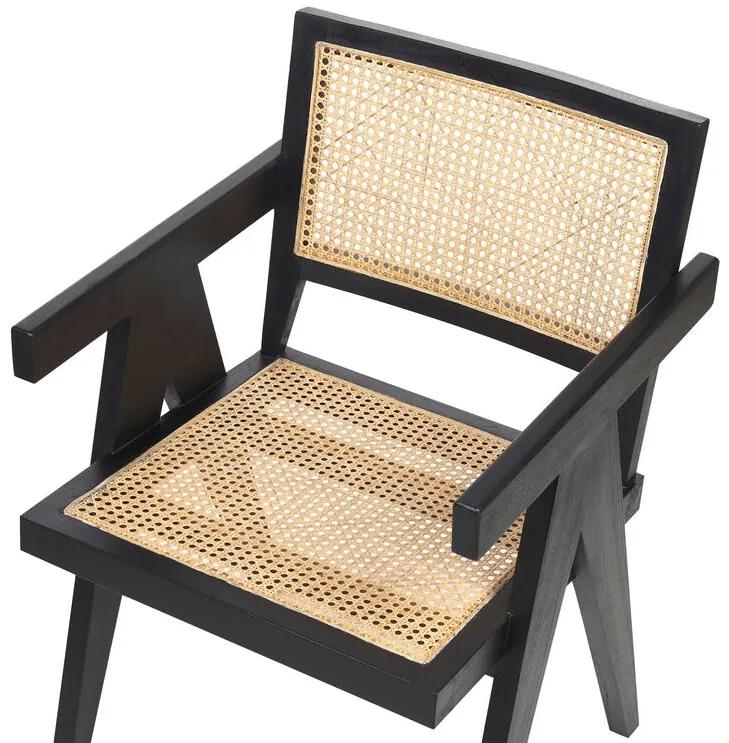 Drevená stolička s ratanovým výpletom čierna/svetlé drevo WESTBROOK Beliani