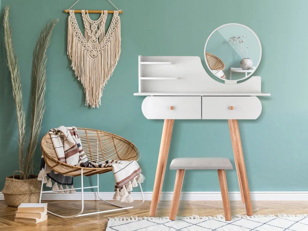 Biely toaletný stolík so zrkadlom+taburetka Jokomisiada ZA4820