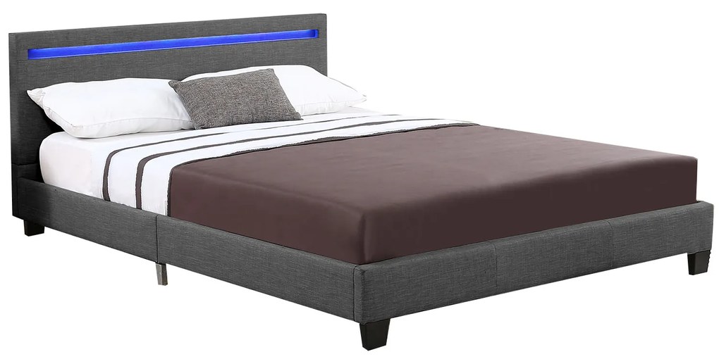 Juskys Čalúnená posteľ Verona 120 x 200 cm s LED osvetlením v tmavosivej farbe