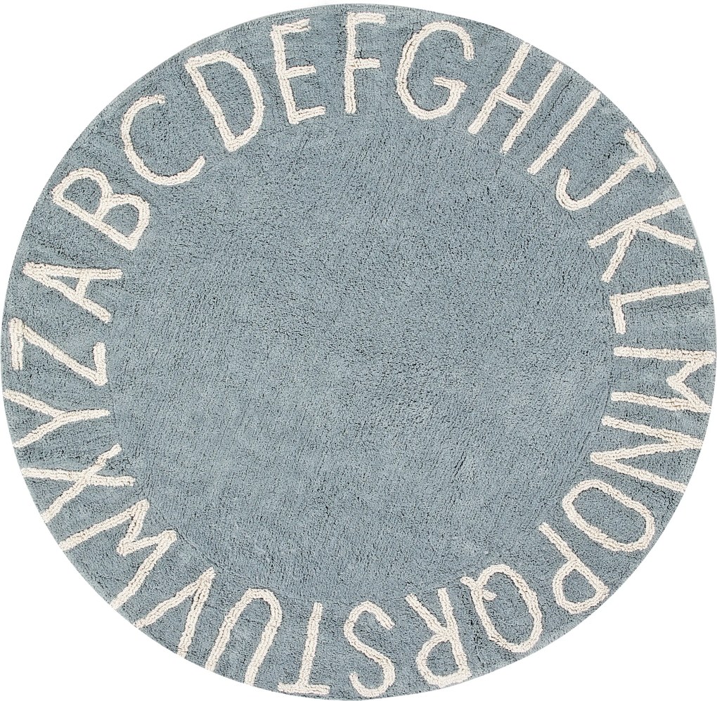 Lorena Canals koberce Ručně tkaný kusový koberec Round ABC Vintage Blue-Natural - 150x150 (průměr) kruh cm
