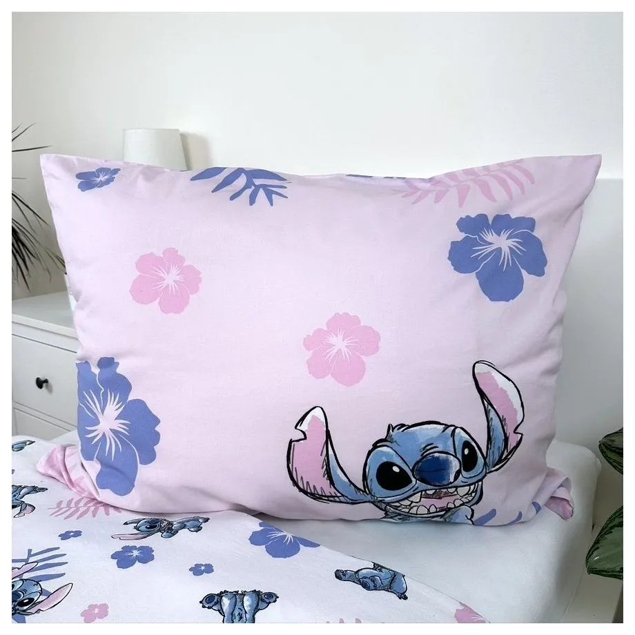 Svetloružové bavlnené detské obliečky na jednolôžko 140x200 cm Lilo &amp; Stitch "Pink" – Jerry Fabrics