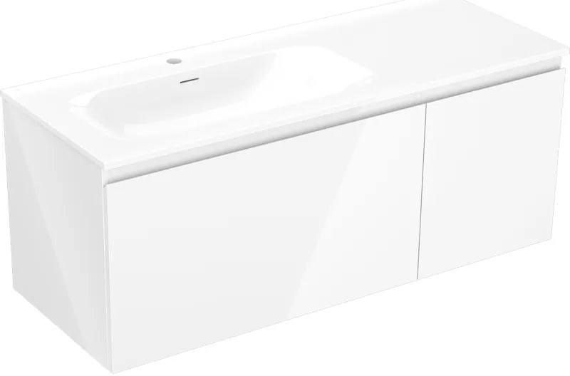Mexen Orio, kúpeľňová skrinka 120 cm s umývadlom Vela vľavo, 1S, 1D, biela lesklá, 91A13-12047-3-BBFF00-W23L00