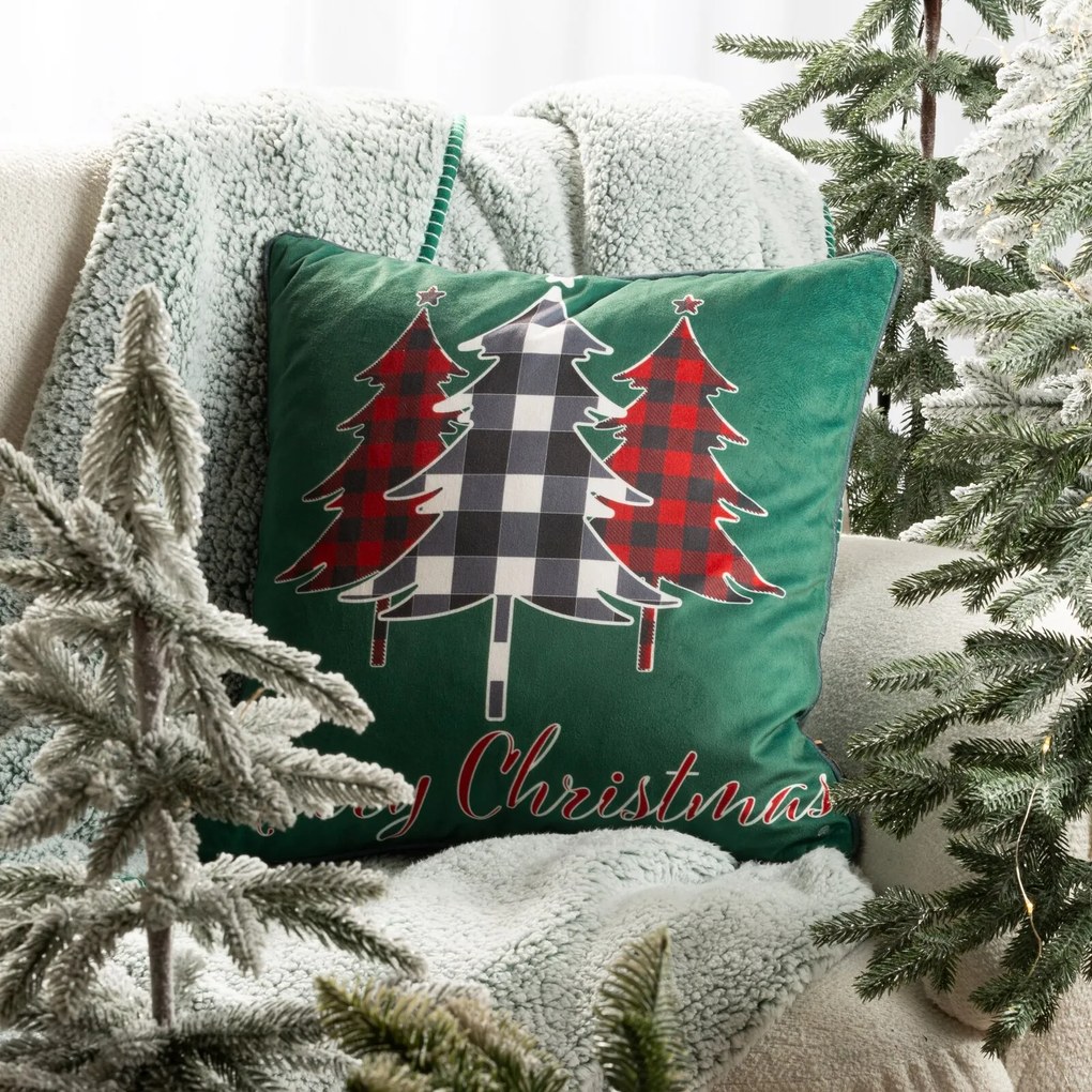 VIANOČNÁ DEKORAČNÁ OBLIEČKA NA VANKÚŠ TREE 45X45 CM VZOROVANÁ