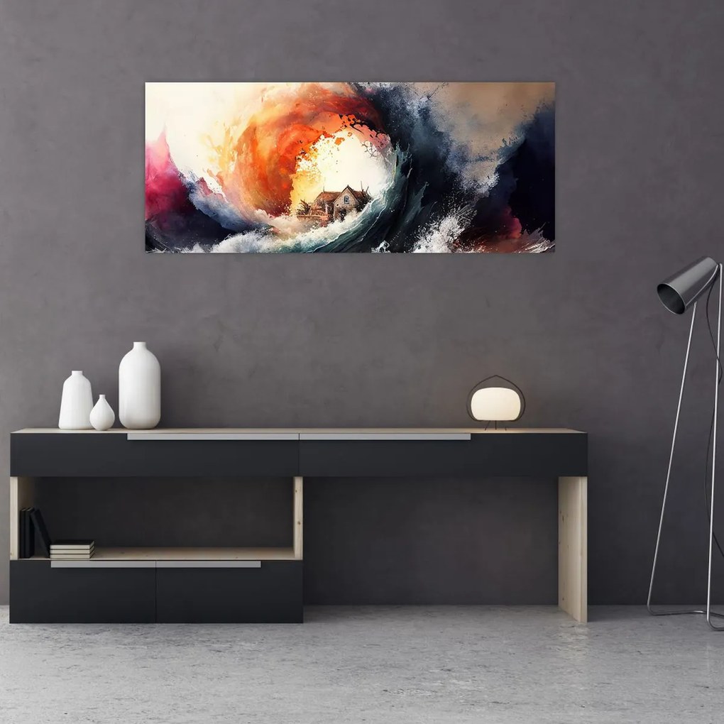 Obraz - Vo víre povodne, akvarel (120x50 cm)