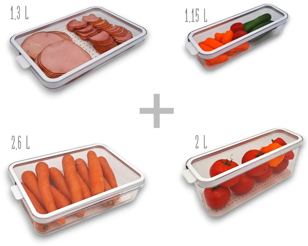 Rotho Súprava 4 ks organizérov do chladničky CAUMA - 1,15 l + 1,3 l + 2 l + 2,6 l