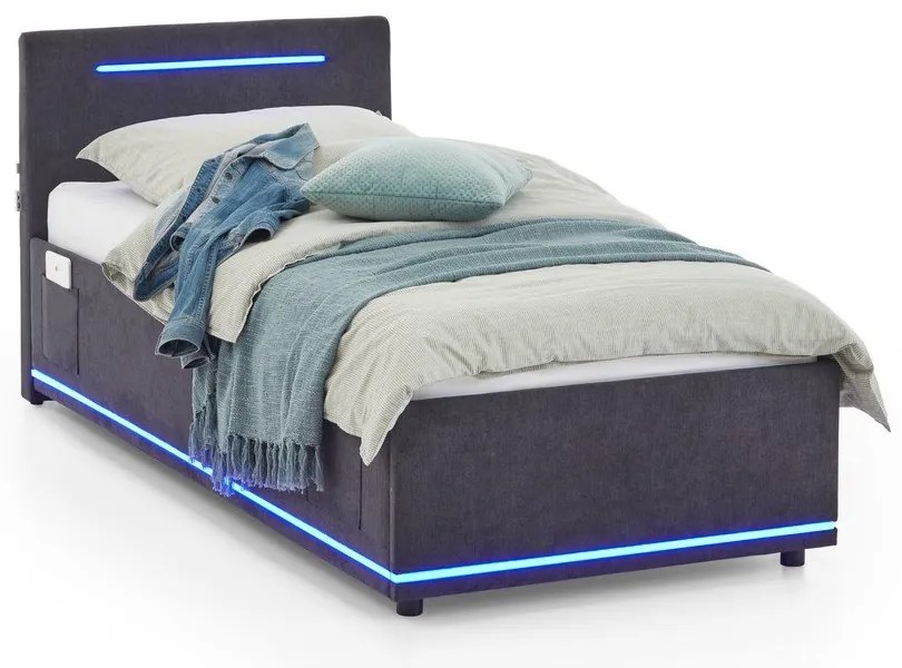 Tmavosivá čalúnená detská posteľ s úložným priestorom s roštom 90x200 cm Circle – Meise Möbel