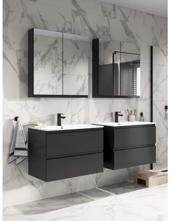 Cersanit Moduo SET, závesná skrinka 80x45x57 cm + umývadlo 80cm, antracitová matná, S801-473-DSM