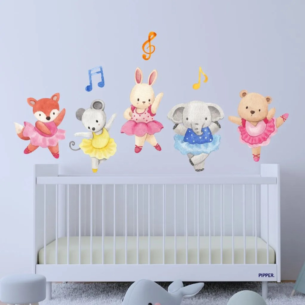 PIPPER. Textilná nálepka na stenu "Baletky - Zvieratká"