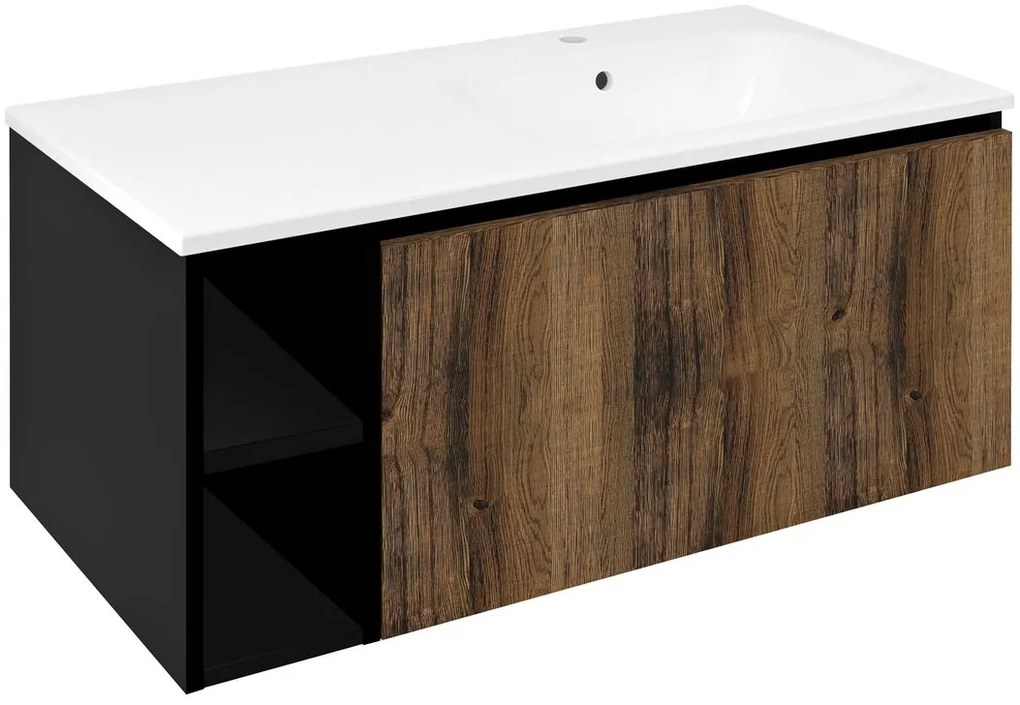 Sapho Sapho, LOREA skrinka 100x46x51,5cm (20+80cm), pravá, dub collingwood/čierna matná, LE080-1935-R-03