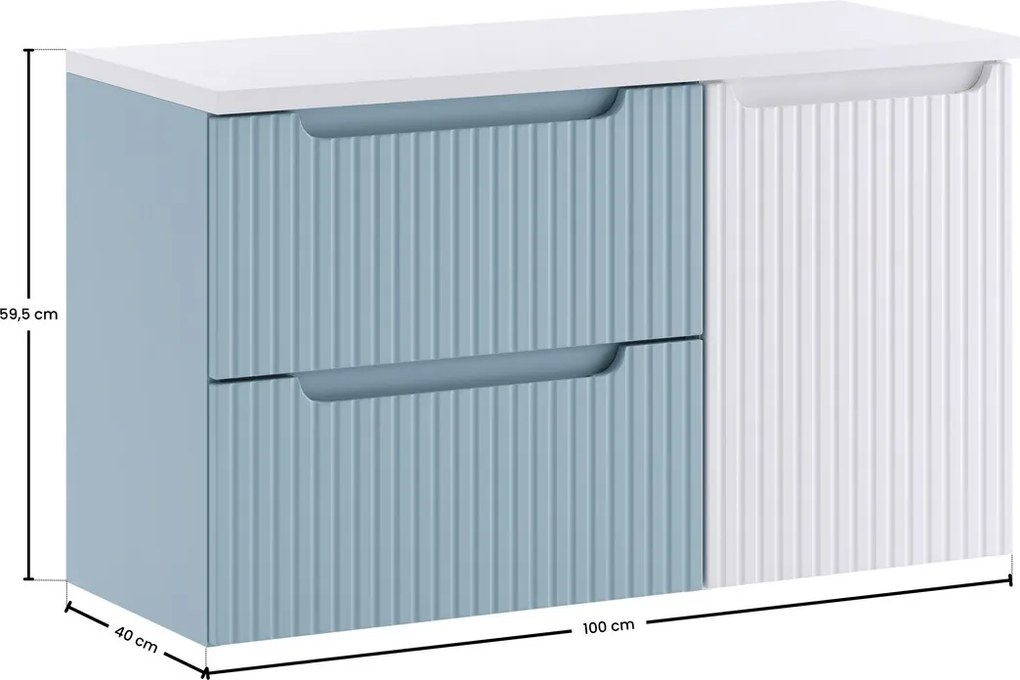 Závěsná skříňka pod umyvadlo Nova Denim s deskou a košem na prádlo 100 cm modrá/bílá