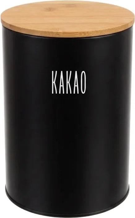Orion Dóza na potraviny, plechová, čierna, s bambusovým viečkom - 1,3l