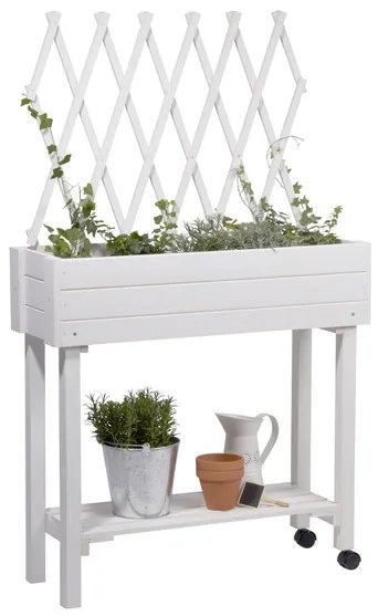 dobar Vyvýšený záhon s mriežkou, 79 x 28,5 x 130 cm (biela)  (100371497)