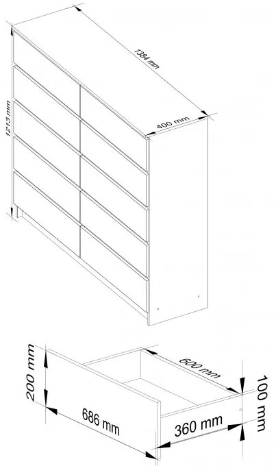 Komoda K140 10SZ CLP biela