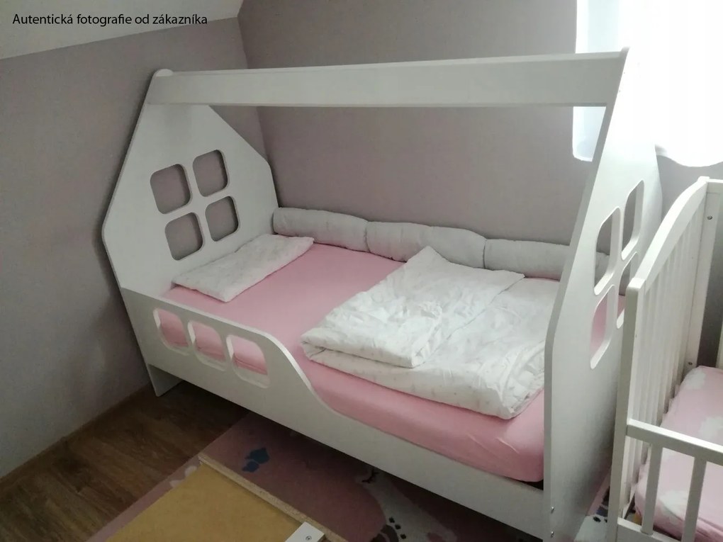 Detská domčeková posteľ KIDHOUSE so zásuvkou - biela - ľavá - 160x80 cm