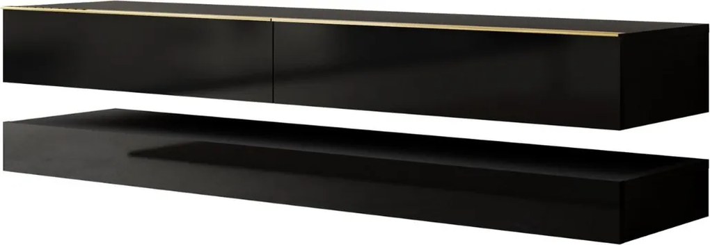 TV STOLIK SALLE ČIERNY LESK + ZLATÉ ÚCHYTKY 140 cm