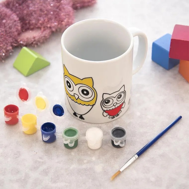 Porcelánový hrnček SOVA s farbami a štetcom, 380 ml