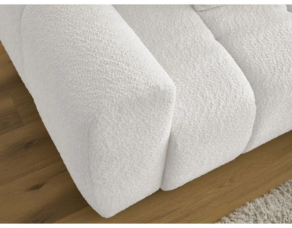 Biela rozkladacia/s úložným priestorom rohová pohovka z textílie buklé (pravý roh/s leňoškou) Roxelane – Bobochic Paris