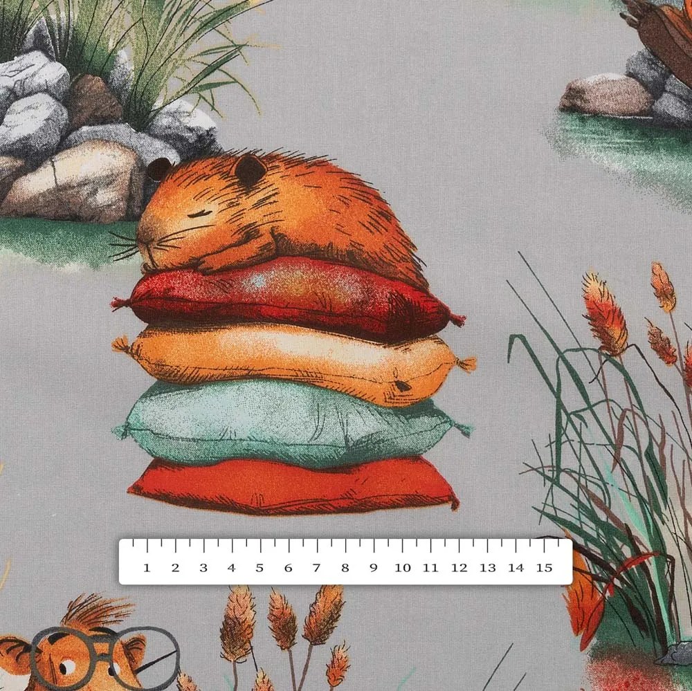 Biante Detský bavlnený obdĺžnikový obrus Sandra SA-711 Kapybary na sivom 140x220 cm